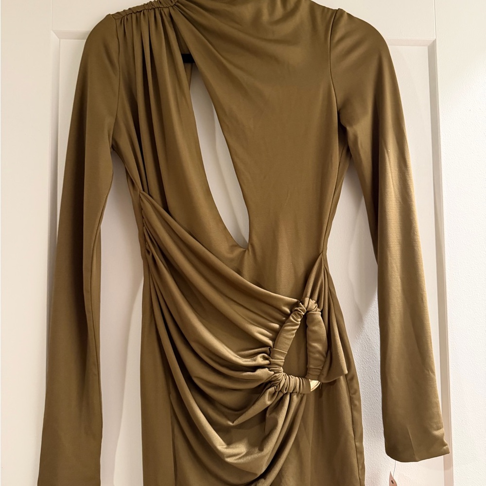 PrettyLittleThing Khaki Long Sleeve Dress